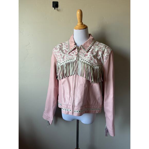 VTG Signature Gordon & James Pink Fringe Studded Rhinestone Wstrn Leather Jacket - Picture 16 of 16